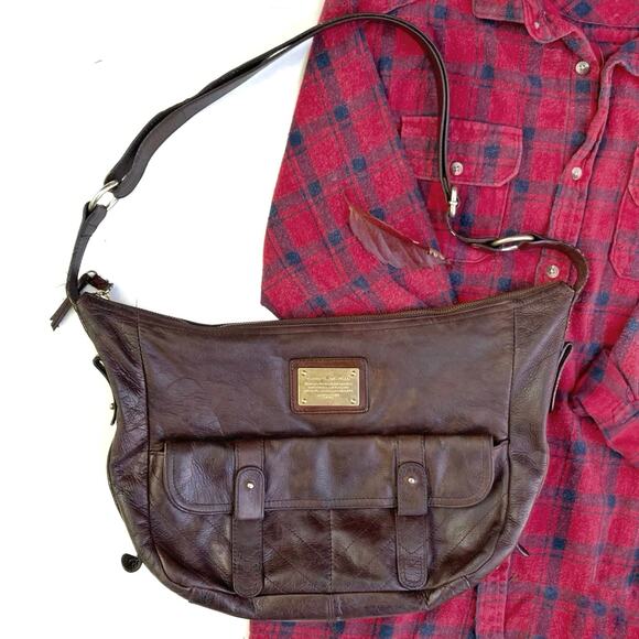 Vintage Y2K Tommy Hilfiger Chocolate Leather Shoulder Bag | 2000s Banana Style - Picture 1 of 16